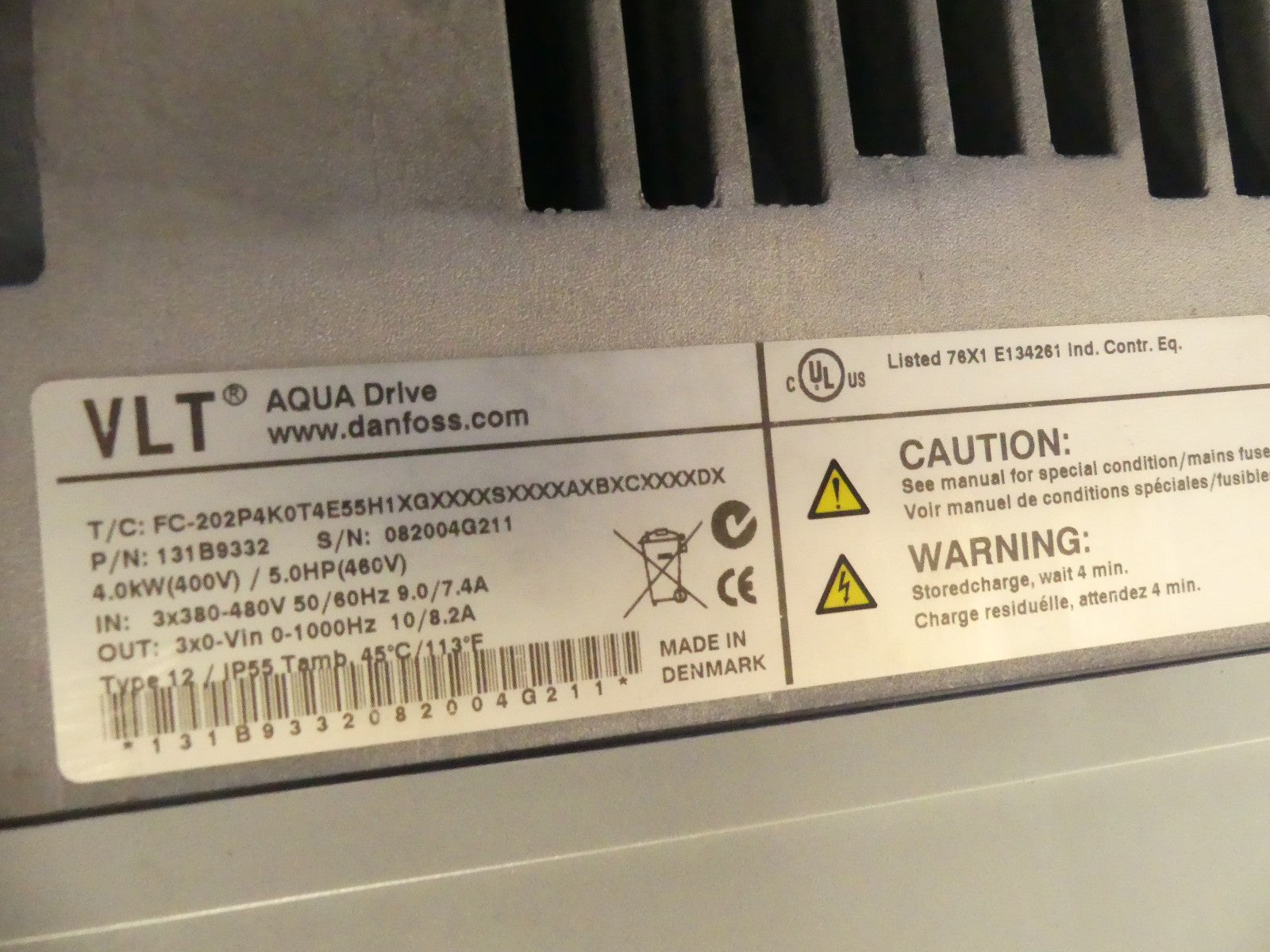 Frequenzumrichter FU Danfoss Aqua drive VLT 4.0 KW/T/C:FC.202P4K0T4E55H1XGX used