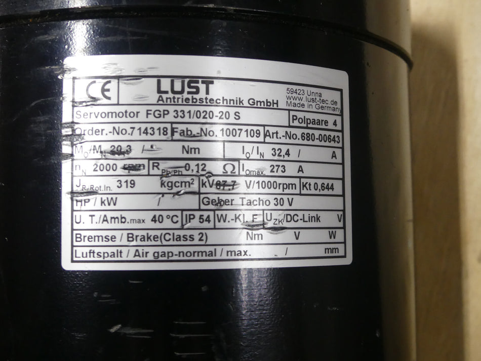 LUST FGP331/020-20S  FGP33102020S  SERVOMOTOR