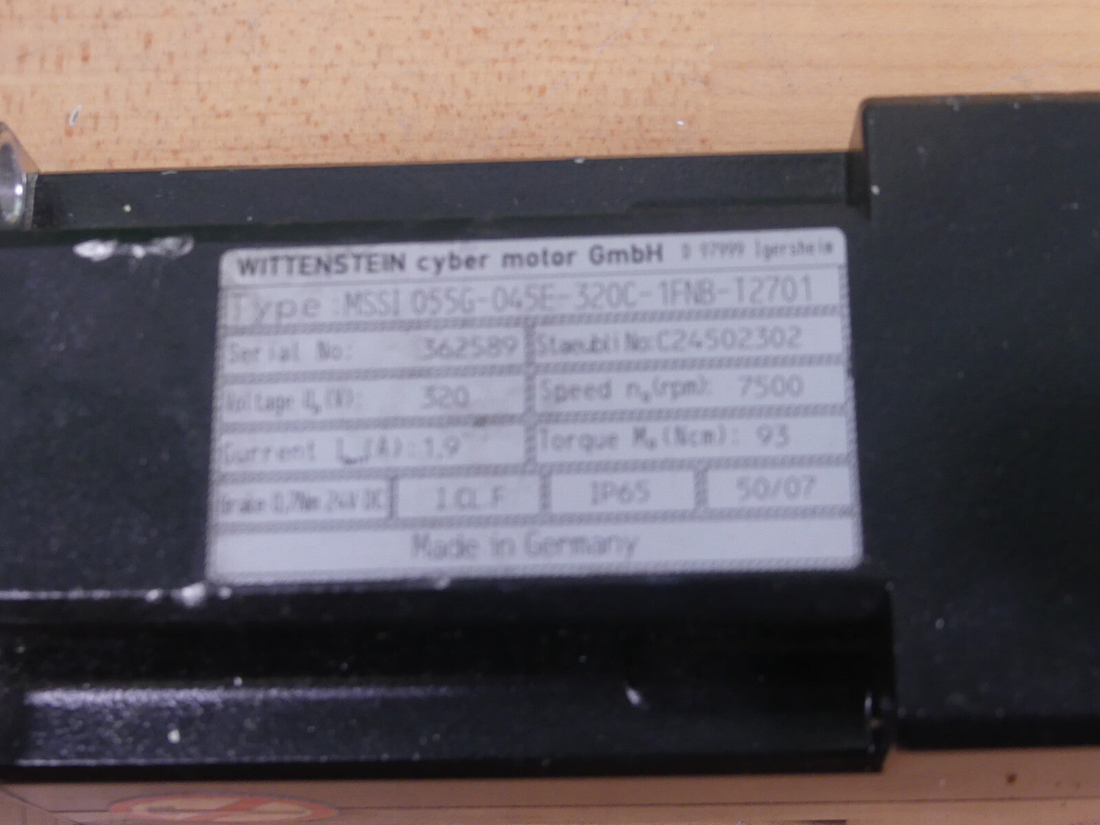 WITTENSTEIN Cyber motor  320V, 7500RPM / MSSI 055G-045E-320C-1FNB-T2701 s.Bilder