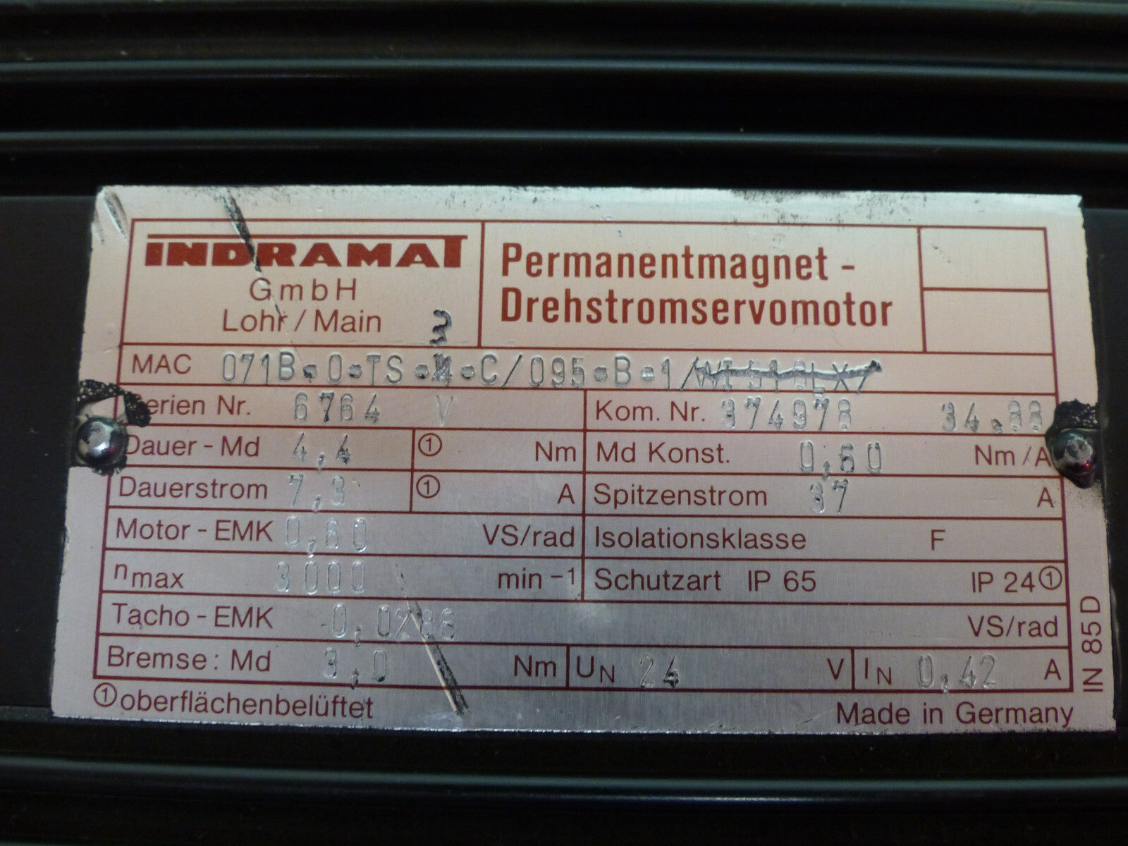 Indramat Permanentmagnetmotor MAC071B-0-TS-3-C/095-B-1 used