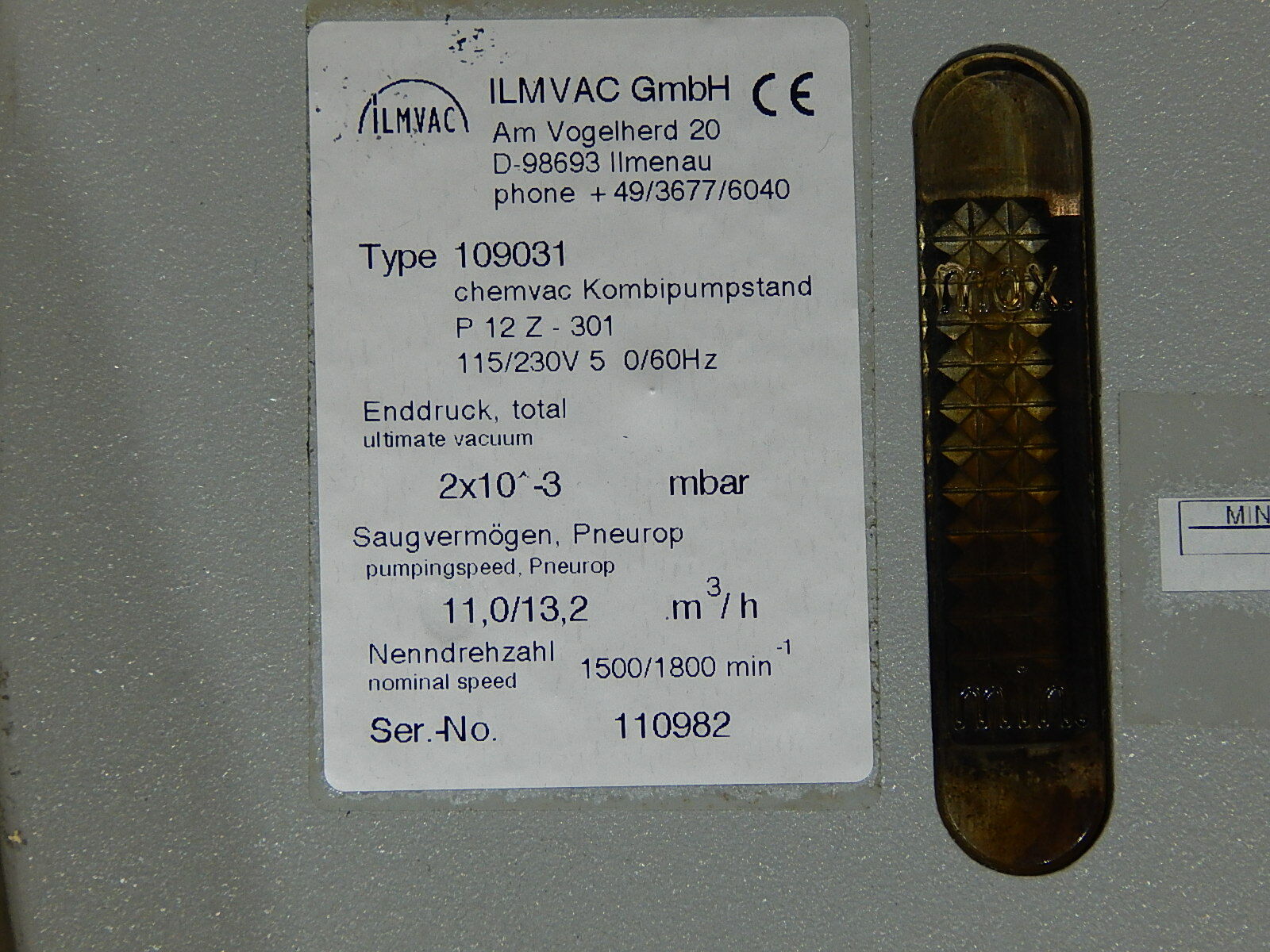 ILMVAC Chemie Chemvac Kombipumpstand Typ.109031 P 12 Z-301 Used