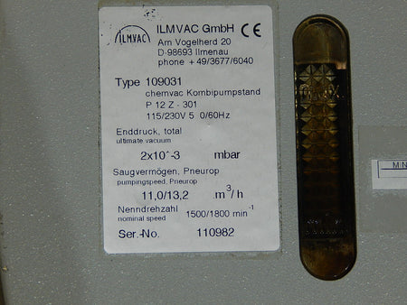 ILMVAC Chemie Chemvac Kombipumpstand Typ.109031 P 12 Z-301 Used