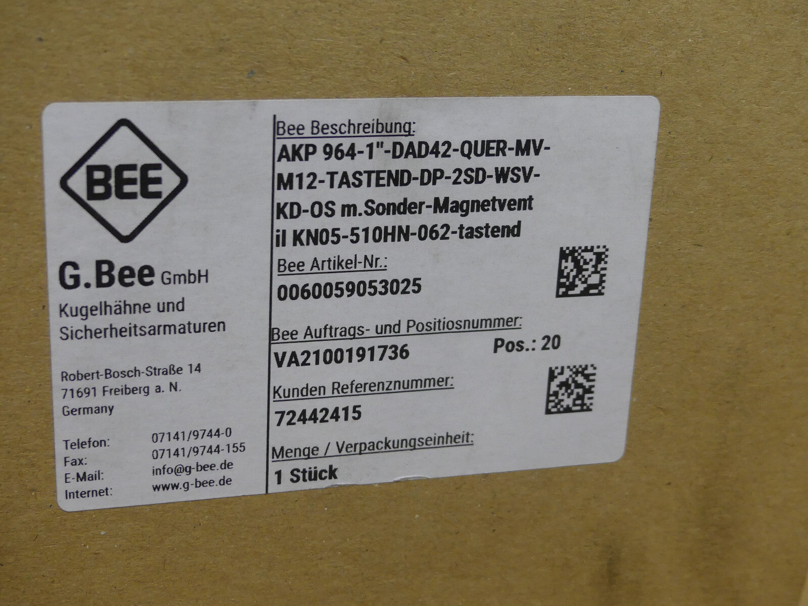 BEE  AKP 964-1"-DAD42-QUER-MV-M12-TASTEND-DP-2SD-WSV-KD-0S / 0060059053025