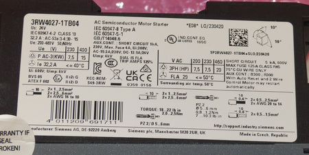 Siemens 3RW4027-1TB04 / 3RW4 027-1TB04 SIRIUS Sanftstarter 15KW 32,2A OVP
