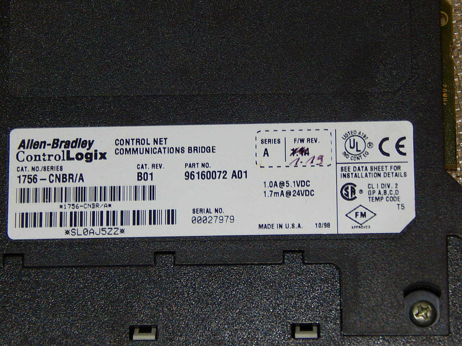 Allen-Bradley   Control Net Kommunikation Brücke  1756-CNBR/A  Ser. A Used