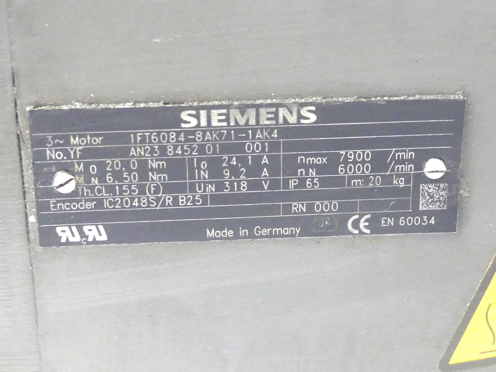 SIEMENS 1FT6084-8AK71-1AK4 SERVOMOTOR
