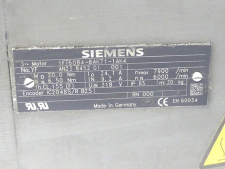 SIEMENS 1FT6084-8AK71-1AK4 SERVOMOTOR
