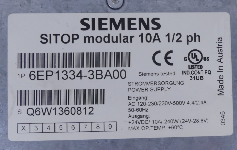 Siemens Sitop Modular 10A 1/2ph 6EP1334-3BA00