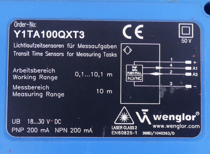 WENGLOR Lichtlaufzeitsensor Y1TA100QXVT3