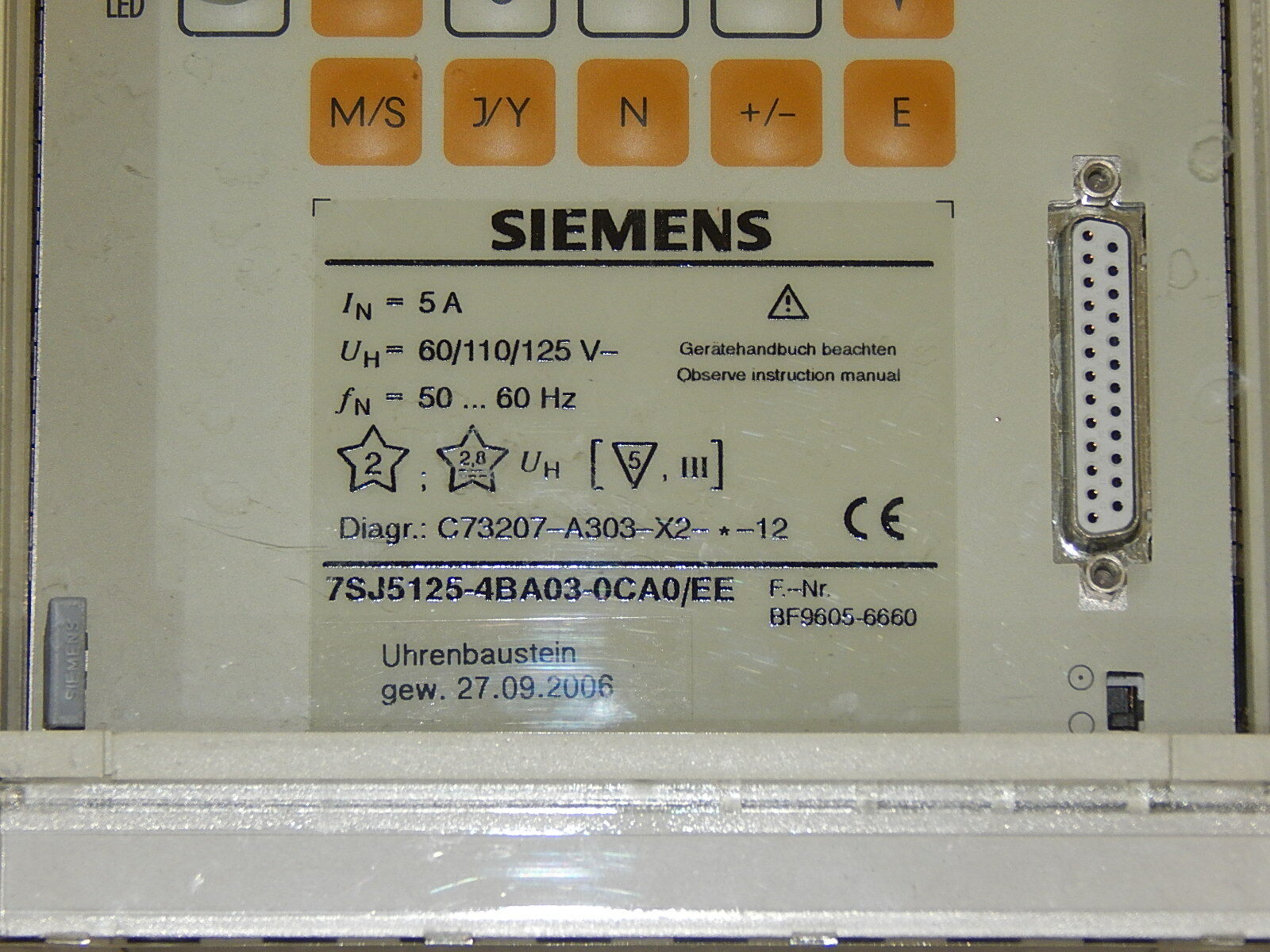  Siemens 7SJ5125-4BA03-0CA0/EE Überstromzeitschutz  