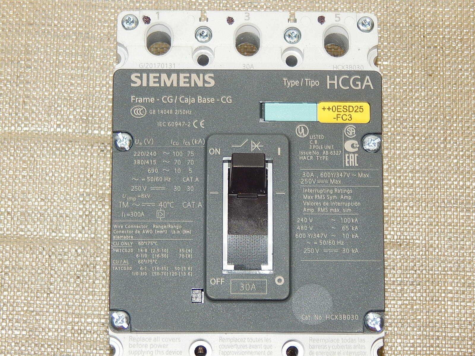 Siemens Leistungsschalter Type HCGA  3VL1103-2KM30-0AA0 Top Zustand