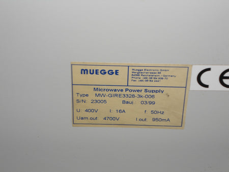 MUEGGE MICROWAVE POWER SUPPLY MW_GIRE 3328-3K-0600
