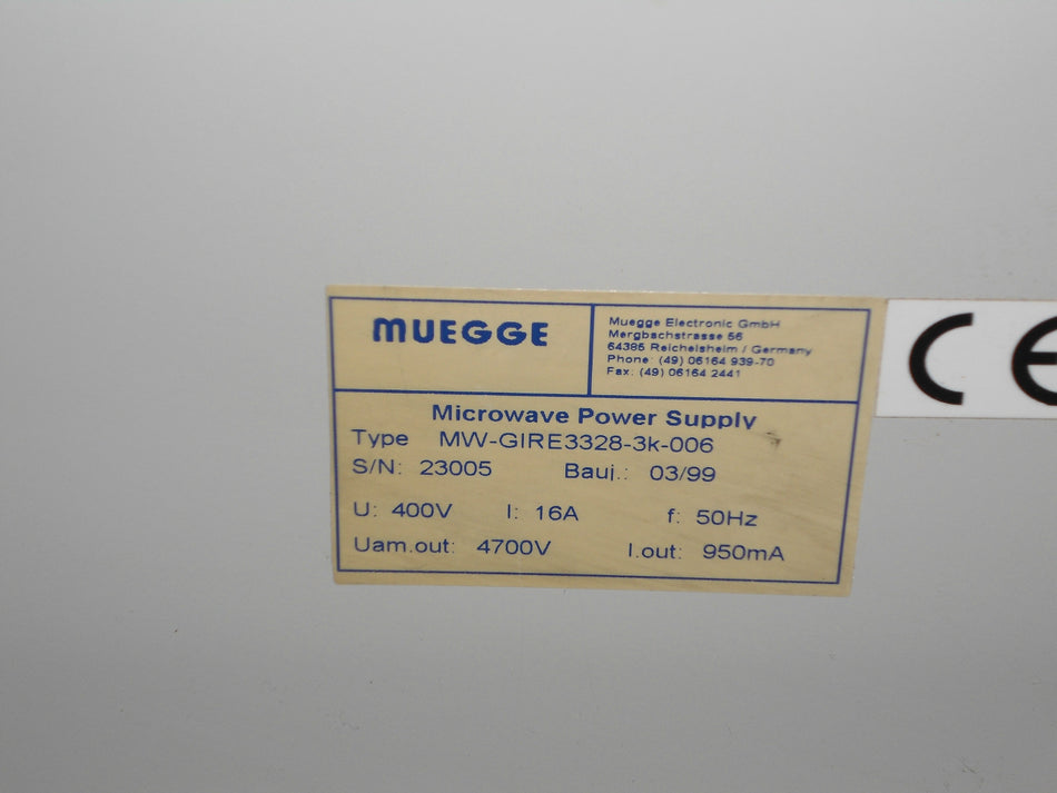 MUEGGE MICROWAVE POWER SUPPLY MW_GIRE 3328-3K-0600