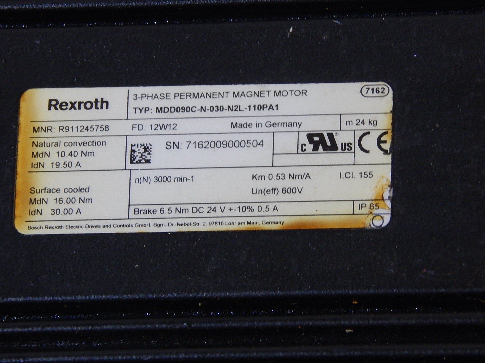 Rexroth Indramat Servomotor MDD093B-N-020-N2L-110PA0  Used