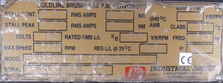 Kollmorgen Goldline Brushless P.M.Servomotor BH-126-B-99-E106-062