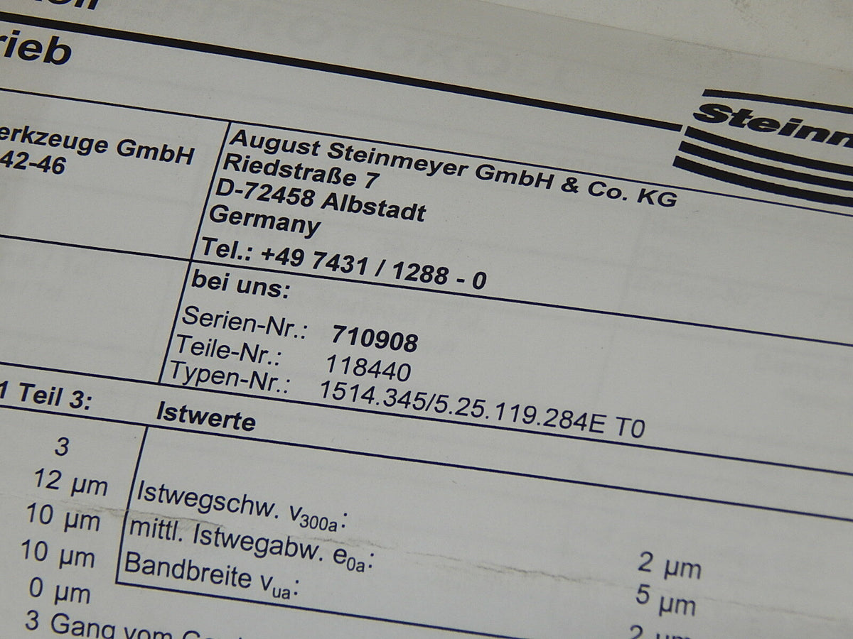  Steinmeyer  ETA 1514.345/5.25.119.284E T0  Kugelgewindetrieb  mit Prüfprotokoll