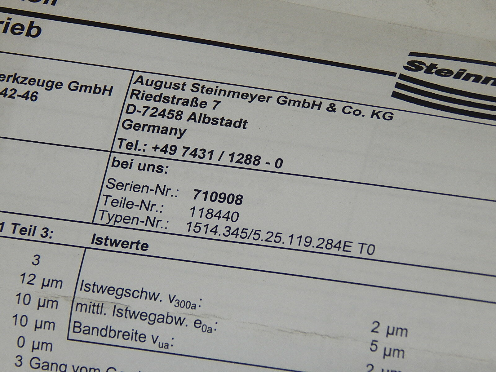  Steinmeyer  ETA 1514.345/5.25.119.284E T0  Kugelgewindetrieb  mit Prüfprotokoll