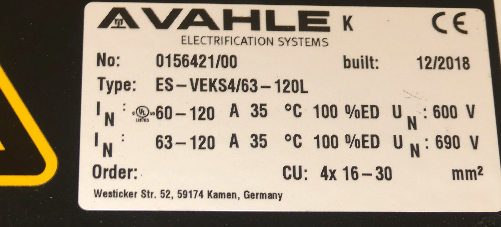 AVAHLE ELECTRIFCATION   ES-VEKS4/63-120L
