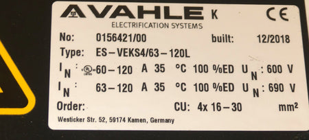 AVAHLE ELECTRIFCATION   ES-VEKS4/63-120L