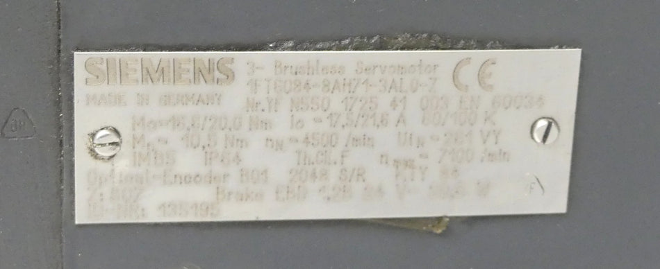 SIEMENS 1FT6084-8AH71-3AL0-Z
