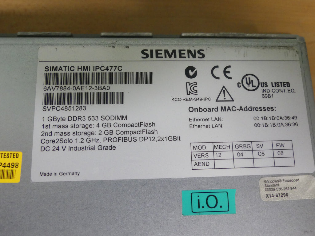 siemens  Simatic HMI ipc 477c  6av7884-0ae12-3ba0