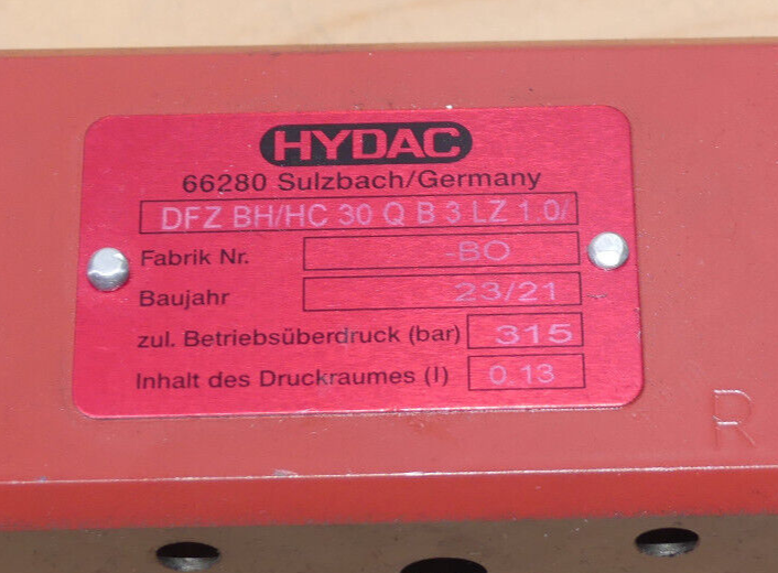 Hydac DFZ BH/HC 30 QB3ZL 1.0/ 315bar 0,13 Blockanbaufilter + VD8LZ.1/-B0