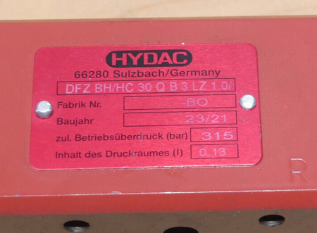 Hydac DFZ BH/HC 30 QB3ZL 1.0/ 315bar 0,13 Blockanbaufilter + VD8LZ.1/-B0