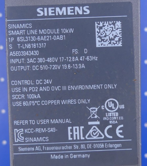 Siemens Smart Line Module 10KW 6SL3130-6AE21-0AB1