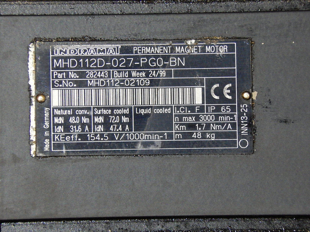 REXROTH INDRAMAT PERMANENT MAGNET MHD112D-027-PG0-BN SERVO MOTOR Used