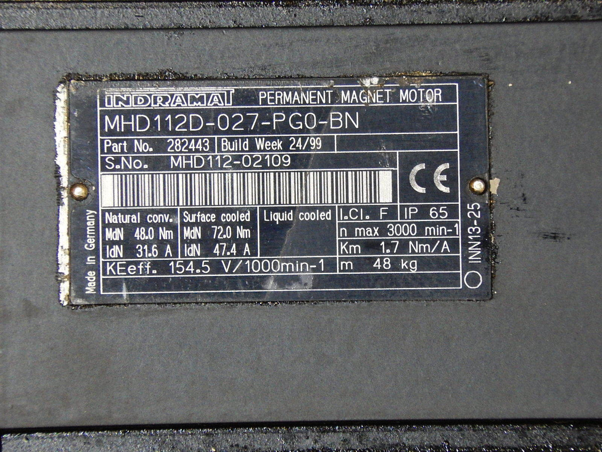 REXROTH INDRAMAT PERMANENT MAGNET MHD112D-027-PG0-BN SERVO MOTOR Used