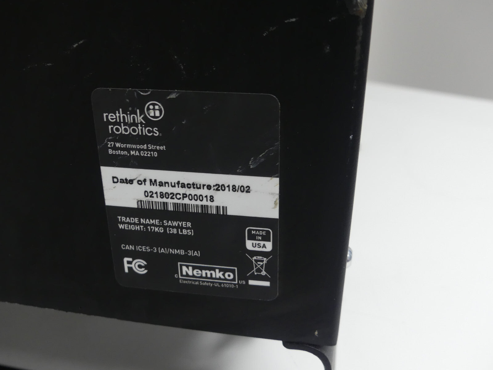 Nemko rethink robotics  021802CP00018 Controller-Box
