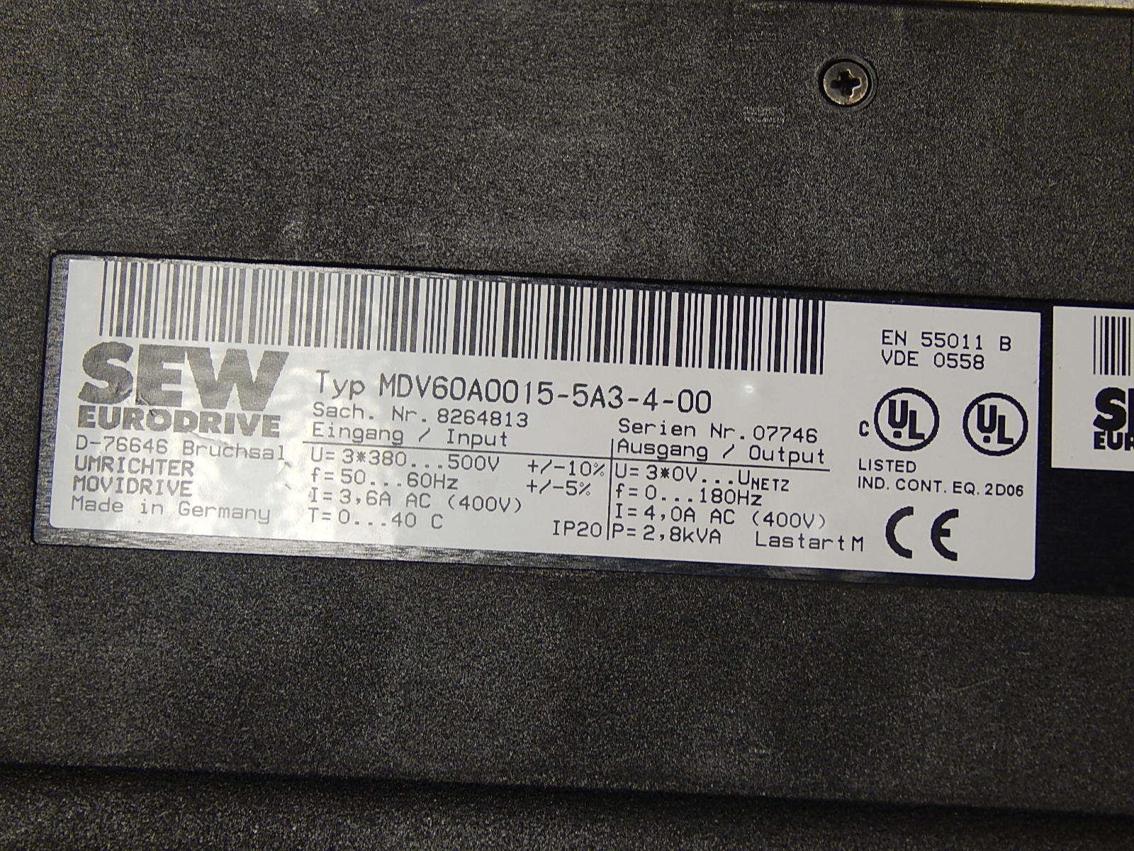 SEW Eurodrive Steuerkopf MDV60A-00/ MDX60A0015-5A3-4-00//MDV60A0015-5A3-4-00 