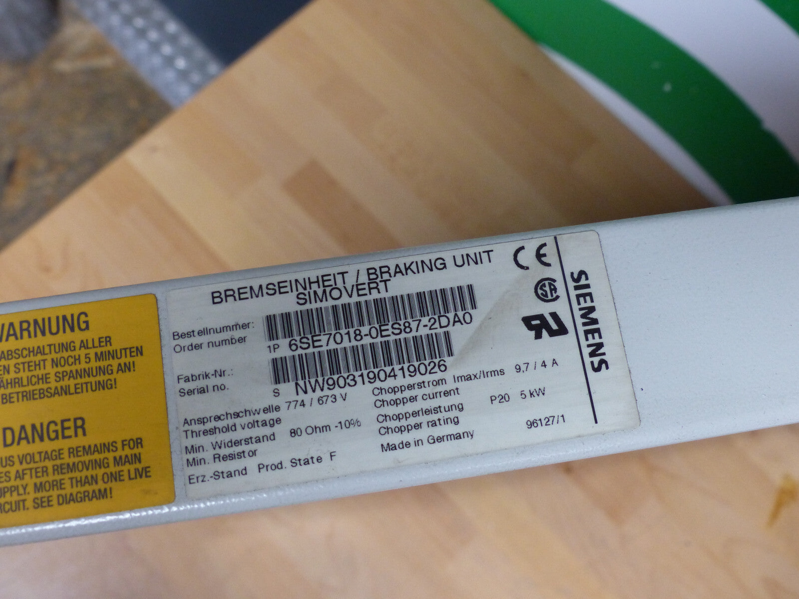 Siemens Simovert Bremseinheit 6SE7018-0ES87-2DA0    6SE7018 0ES87 2DA0