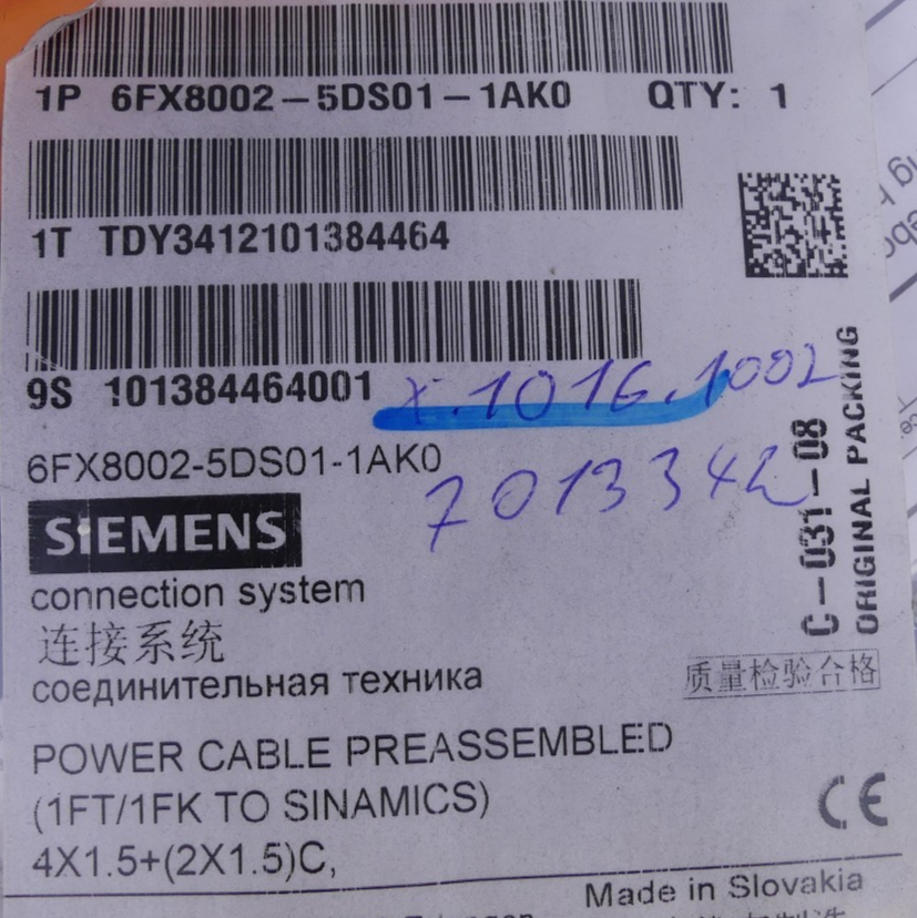 Siemens Leistungsleitung 6FX8002-5DS01-1AK0 9m
