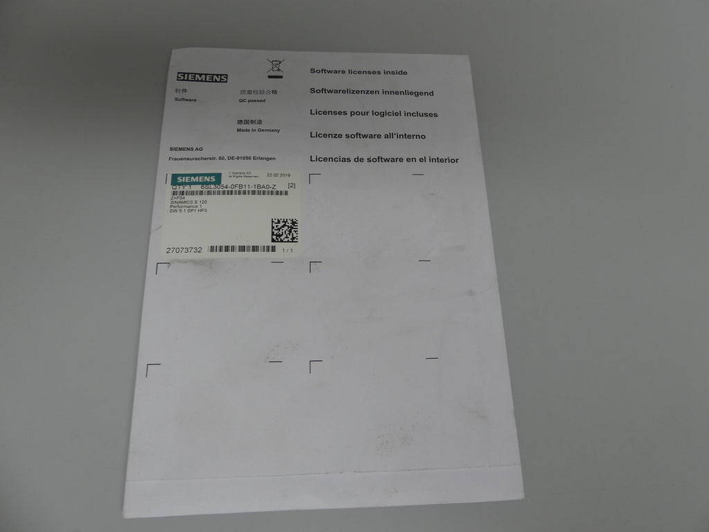 Siemens 6SL3054-OFB11-1BA0-Z Softwarelizenzen