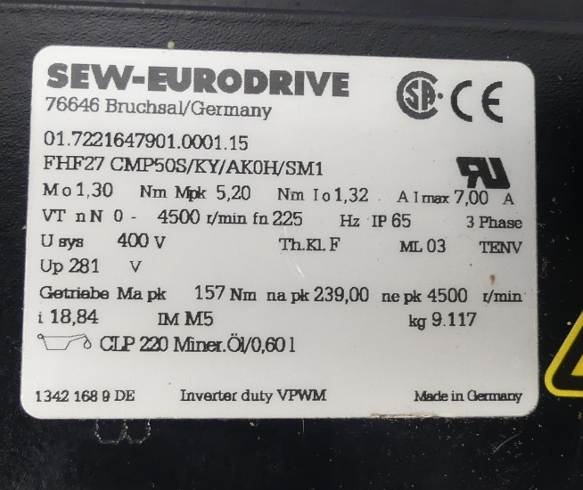 SEW Eurodrive FHF27 CMP50S/KY/AK0H/SM1