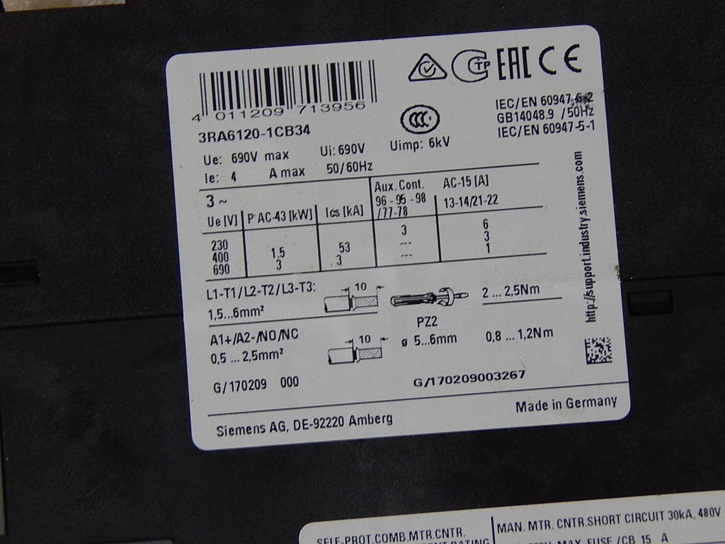 Siemens Sirius 3RA6120-1CB34  Kompaktabzweig 690V Used