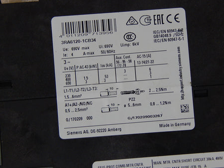 Siemens Sirius 3RA6120-1CB34  Kompaktabzweig 690V Used
