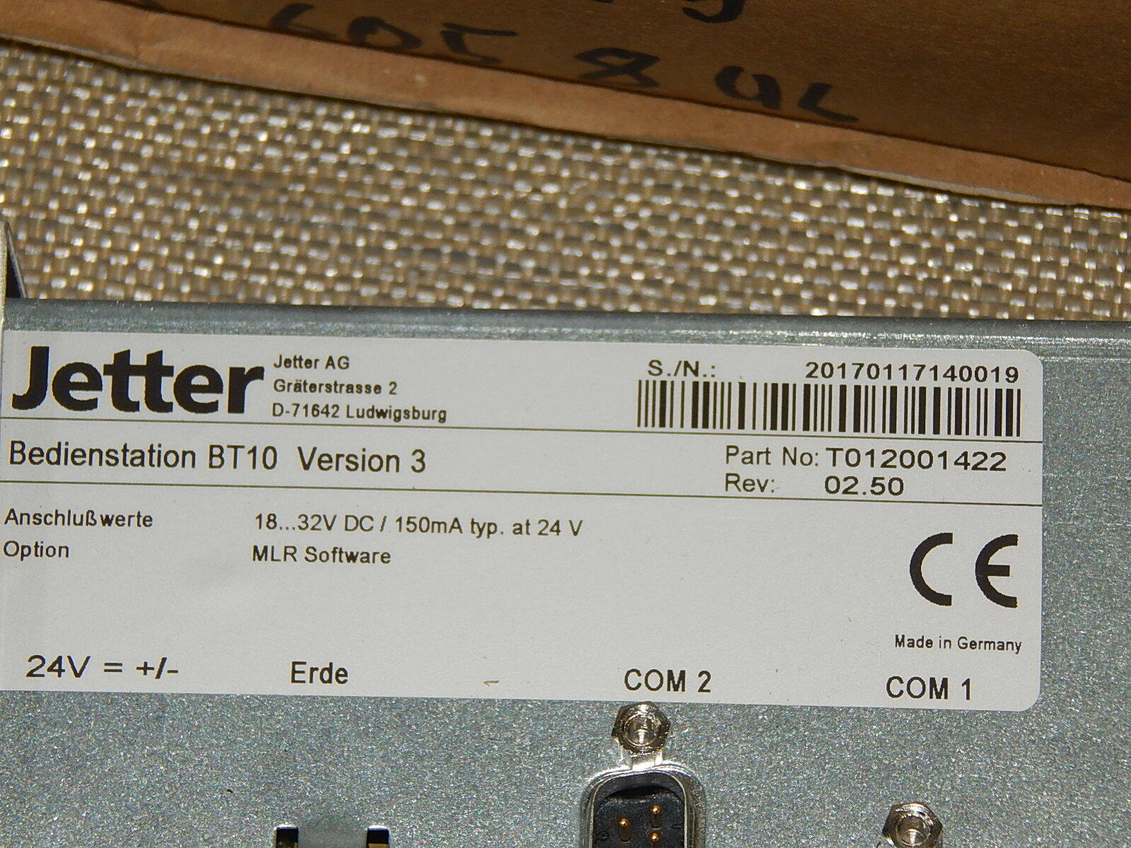 Jetter Bedienterminal BT 10 Version 3 Part No:T012001422  New
