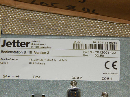 Jetter Bedienterminal BT 10 Version 3 Part No:T012001422  New