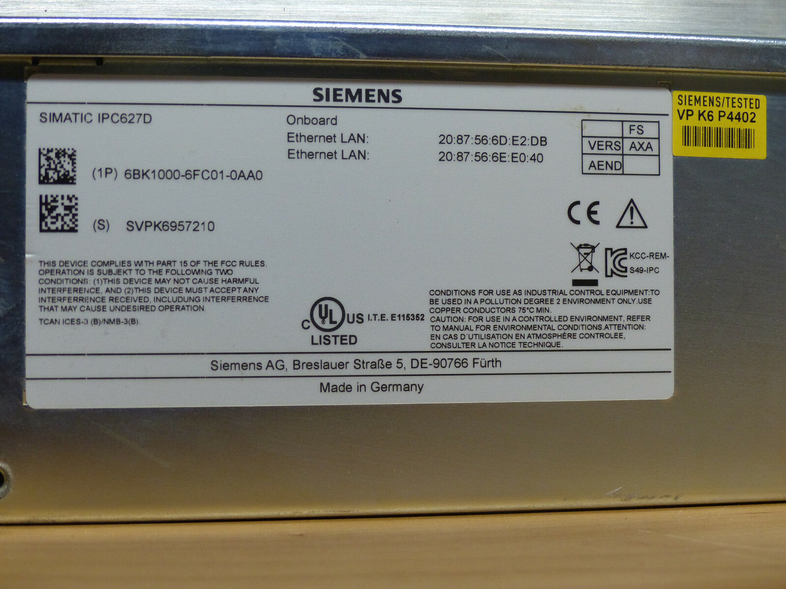 6BK1000-6FC01-0AA0 SIMATIC IPC627C  SIEMENS 