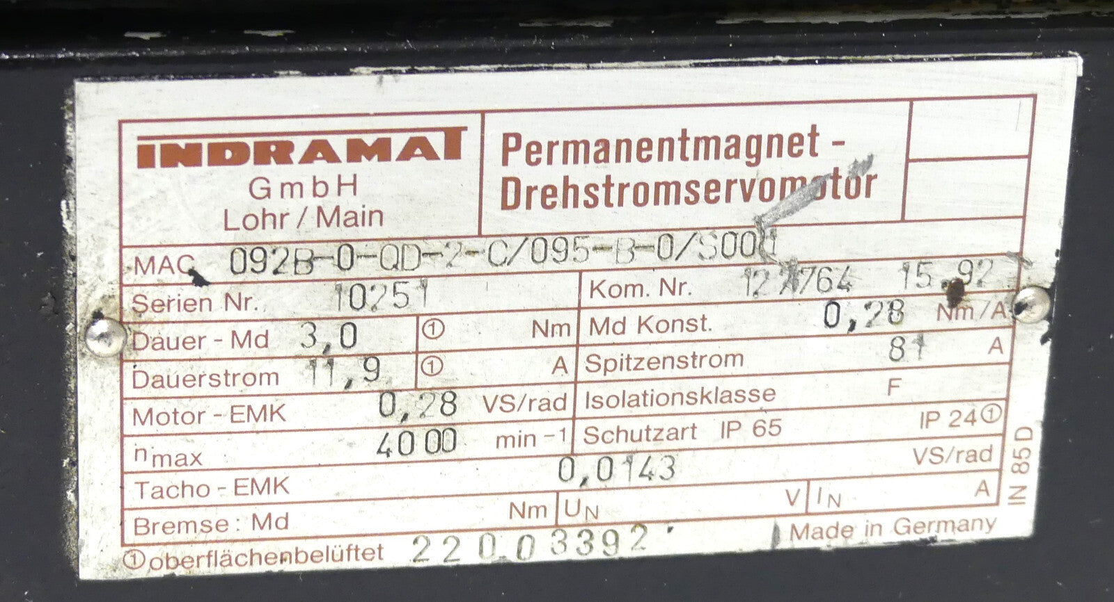 Indramat MAC092B-0-QD-2-C/095-B-0/S001