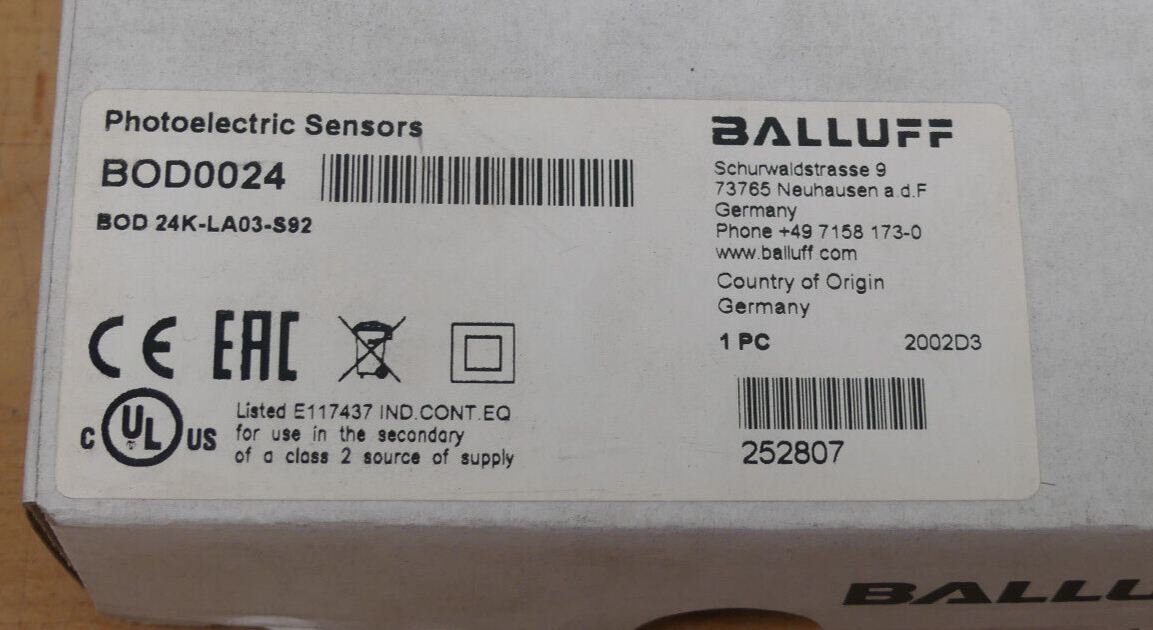 BALLUFF BOD0024 BOD 24K-LA03-S92   BOD24K-LA03-S92 Photoelectric Sensors