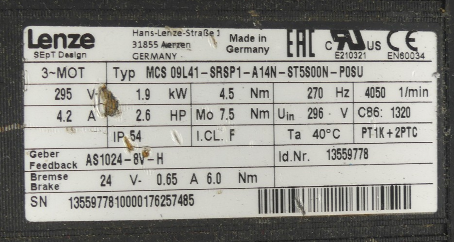 LENZE MCS 09L41-SRSP1-A14N-ST5S00N-P0SU