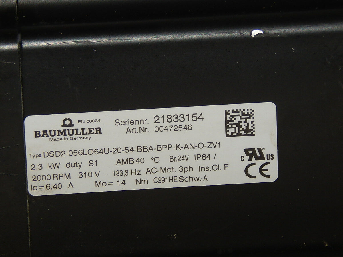Baumüller DSD2-056LO64U-20-54-BBA-BPP-K-AN-O-ZV1 Servomotor used