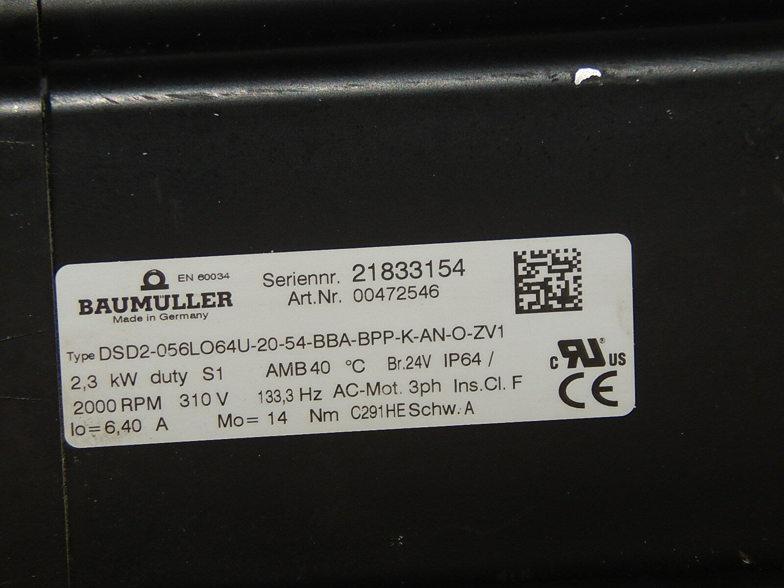 Baumüller DSD2-056LO64U-20-54-BBA-BPP-K-AN-O-ZV1 Servomotor used