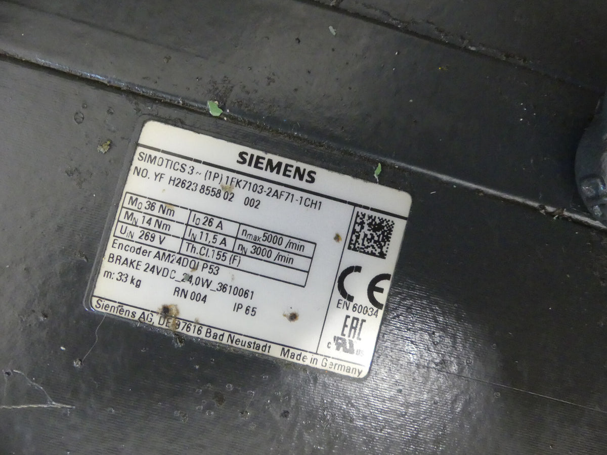 Siemens Simotics S Synchronmotor 1FK7103-2AF71-1CH1  1FK71032AF711CH1 used