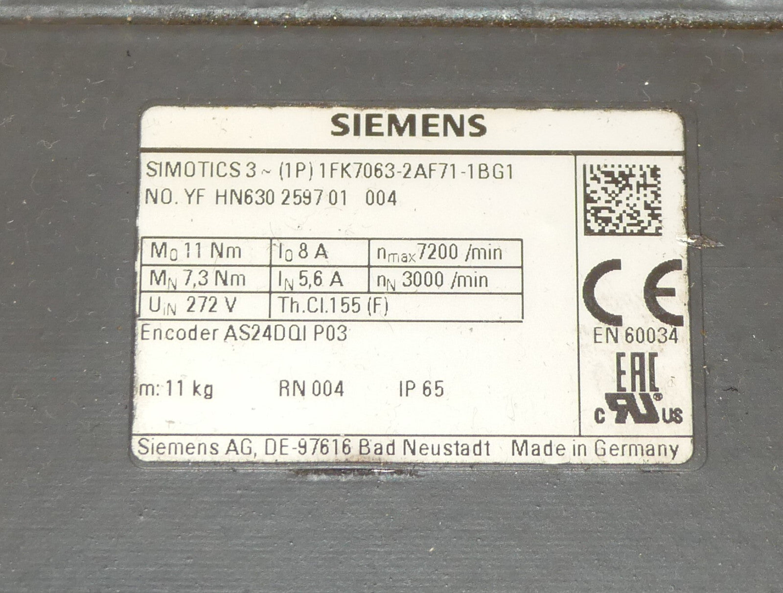 SIEMENS 1FK7063-2AF71-1BG1 1FK70632AF711BG1