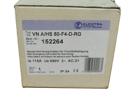 Electrica VNA/HS80-F4-D-RG Haupt Not Ausschalter Für Frontbefestigung