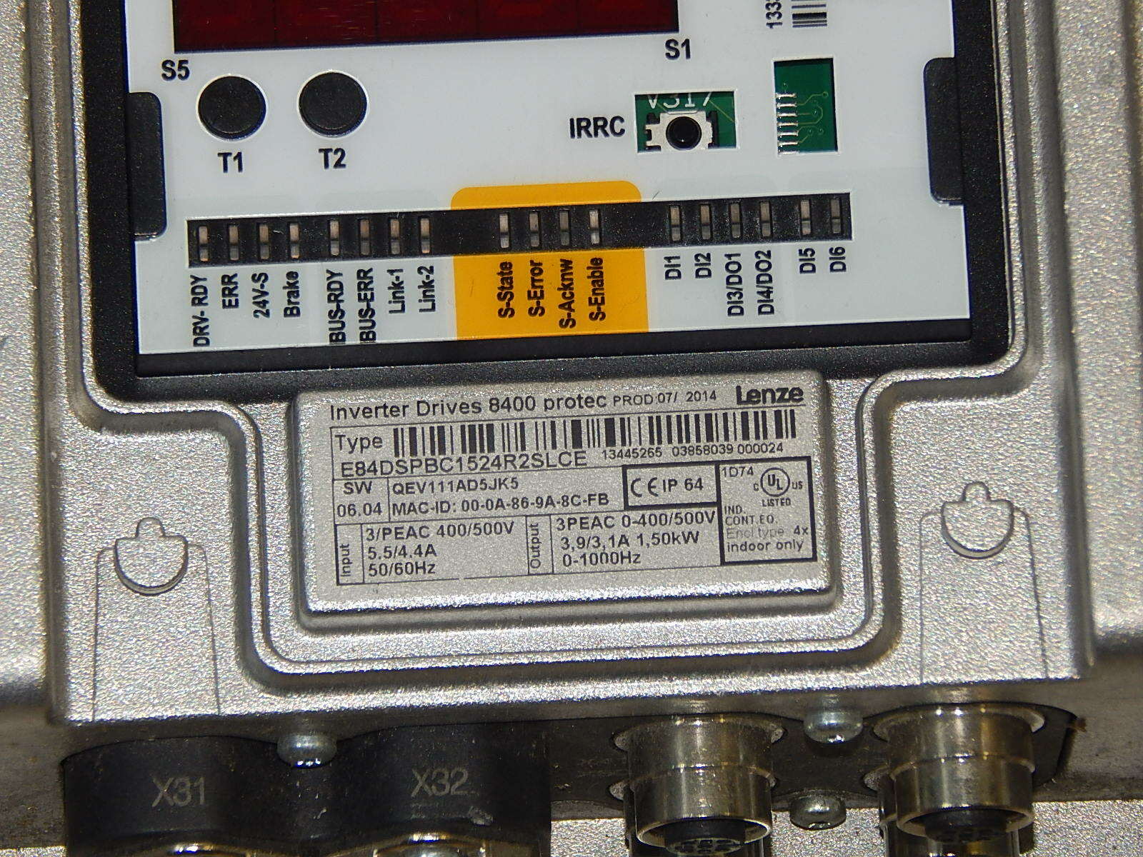  Lenze 8400 protec Inverter Drives 1,50kW E84DSPBC1524R2SLCE used